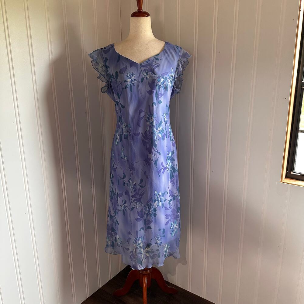 Vintage 90s/Y2K Fairy Blue Floral Midi Dress 16
